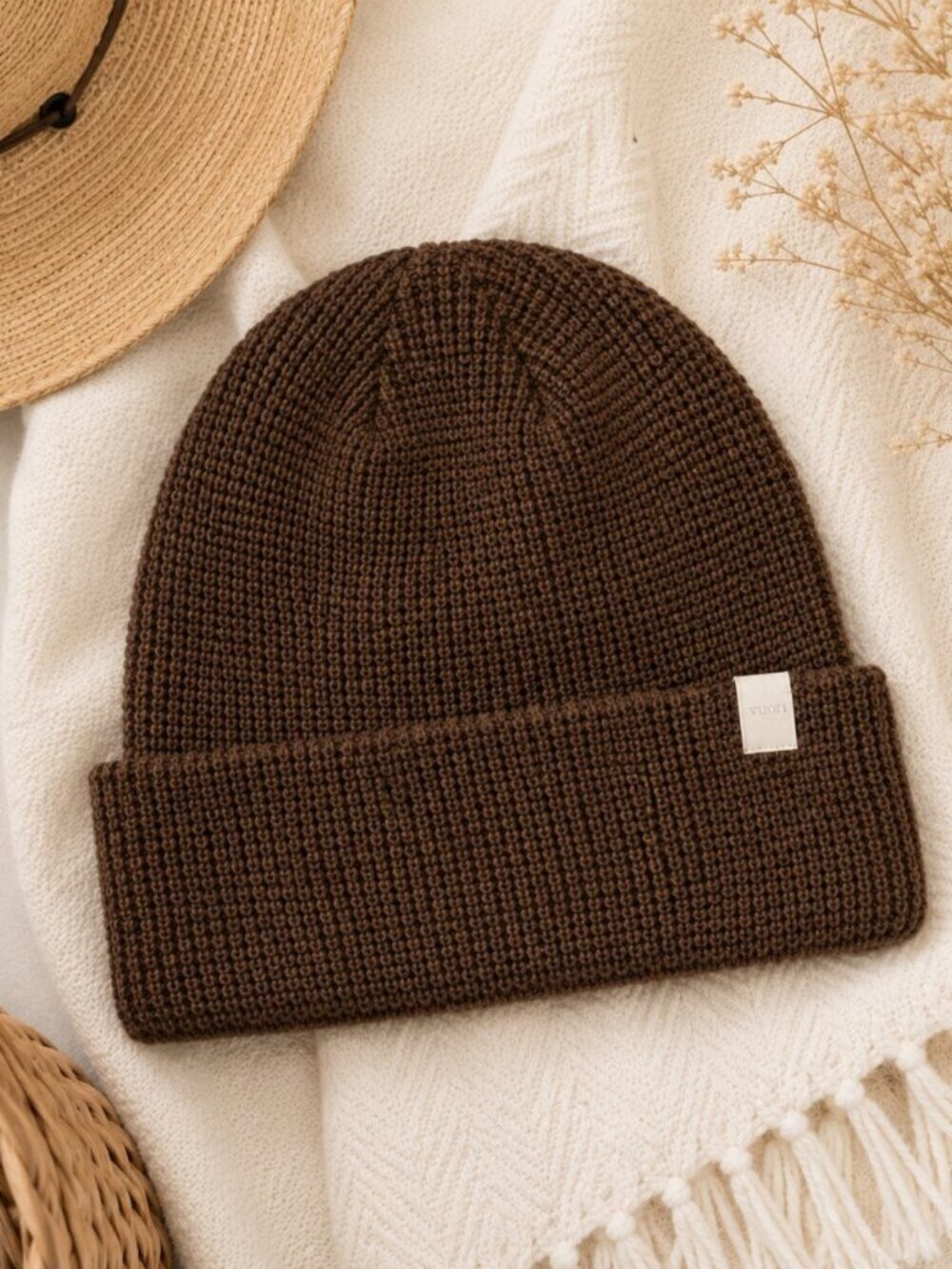 Vuori Alpine Waffle Knit Beanie Tobacco Brown Unisex OS